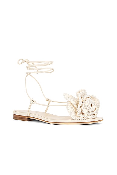 Magda Butrym Wrap Around Flat Flower Sandal In Cream