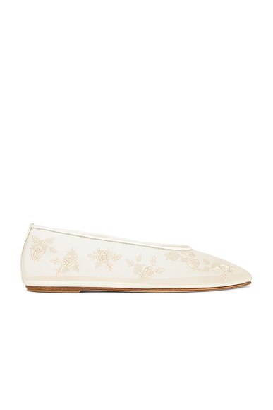 Magda Butrym Embroidered Ballet Flat in Cream