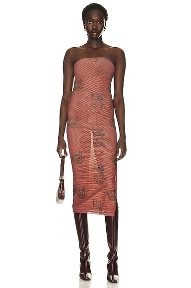 Miaou Lila Atlas Print Strapless Mesh Midi Dress In Atlas