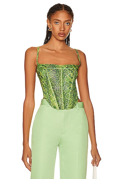 Miaou Love Corset Top in Lime Python
