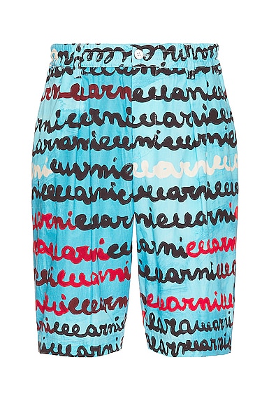 Marni Handwriting-print Shorts In Turquoise