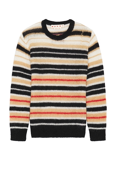 Marni Round Neck Striped Sweater in Winter Wheat