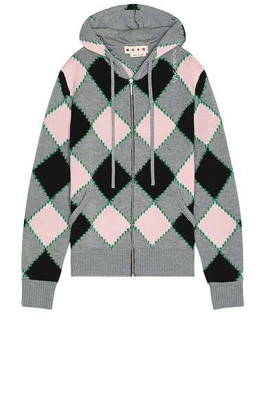 Marni Diamond Knit Cardigan in Neutral Grey