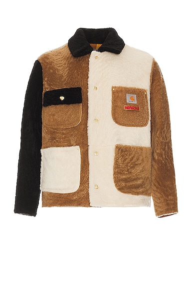 X Carhartt Shearling Color Block Jacket In Black