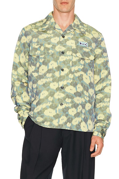 Marni Floral Double Pocket Button Down Shirt in Cobalt