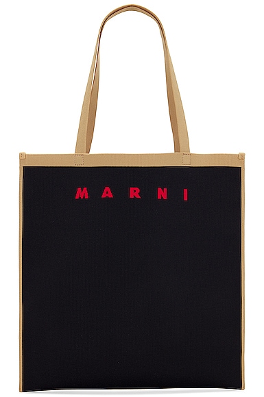 Marni Flat Shopping Bag in Black, Silk White & Red