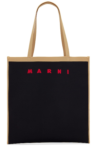 Shop Marni Flat Shopping Bag In Black  Silk White & Red