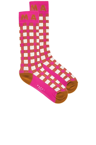 Check Mid-Calf Socks in Pink