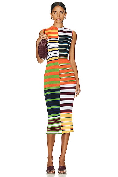 Marni Striped Patchwork Sleeveless Midi Dress In Multicolor
