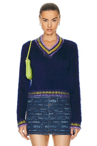 Marni V-neck Long Sleeve Sweater in Royal