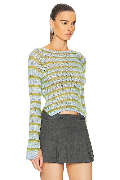 Shop Marni Round Neck Loose Sweater In Iris Blue