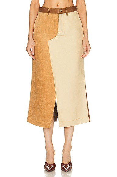 Marni + Carhartt Wip Color-block Cotton And Corduroy Midi Skirt In Tobacco