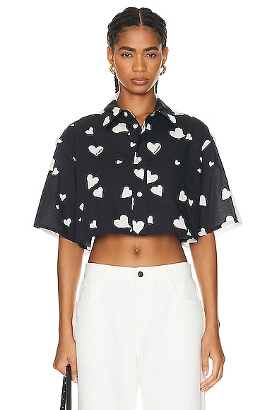 Ganni Elm Georgette Top in Black FWRD