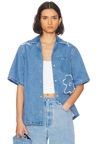 Marni Short Sleeve Button Up Top in Cobalt