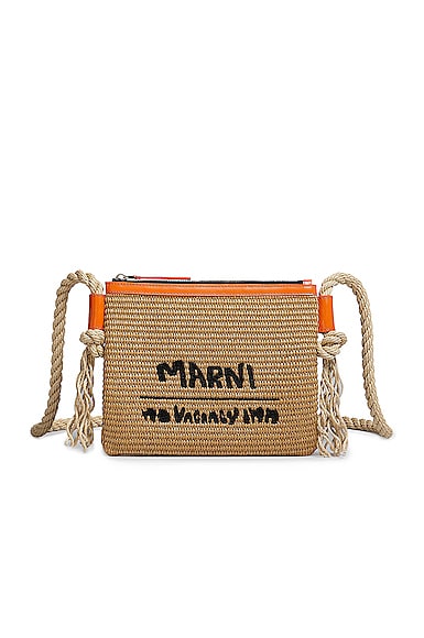 Marni X No Vacancy Inn Raffia Marcel Zip Pochette In Sienna & Carrot