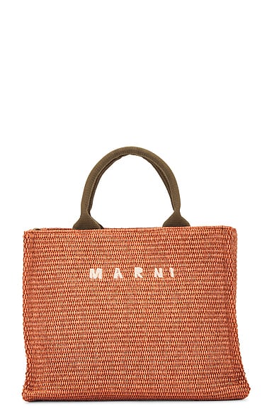 Shop Marni Small Basket Bag In Brick & Olive