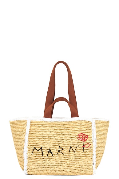 Shop Marni Medium Shopping Bag In Natural  White  & Rust