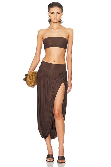 Maygel Coronel Noriega Bandeau Top And Skirt Set in Wood