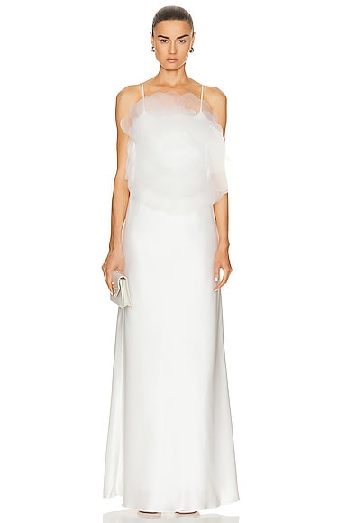 Shop Mach & Mach Lotus Blossom Silk Maxi Dress In White