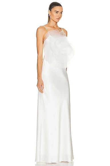 Shop Mach & Mach Lotus Blossom Silk Maxi Dress In White