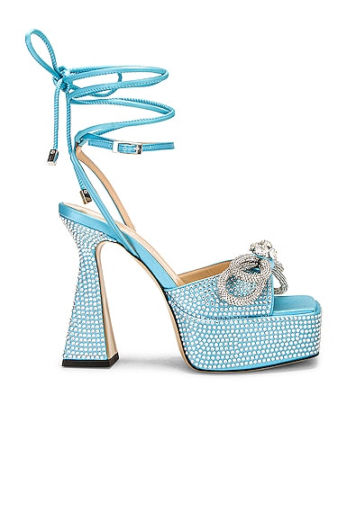 MACH & MACH Double Bow Sparkly Square Toe Platform Sandal in Ocean Blue ...