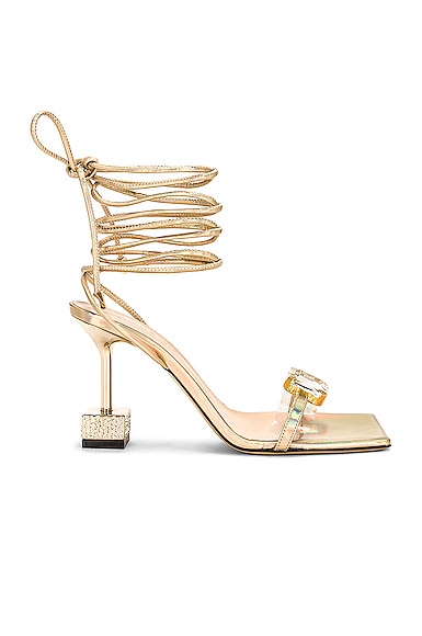 MACH & MACH Crystal Square Toe Sandal in Light Gold