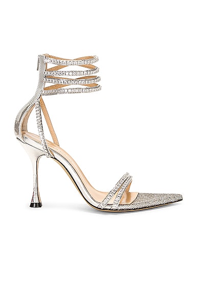 MACH & MACH Gaia Crystal Trimmed Pointed Toe Sandal in Silver