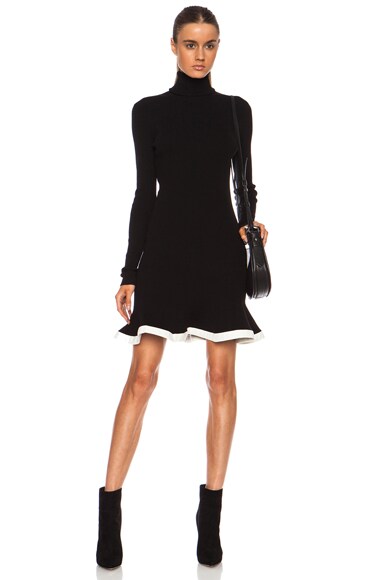 McQ Alexander McQueen Peplum Knit Wool-Blend Dress in Jet Black | FWRD