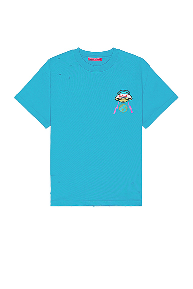 Members of the Rage Distressed Small Logo T-shirt in Turquoise