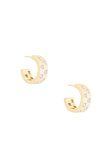 MEGA Checkered Wide Earring in 14k Yellow Gold Plated
