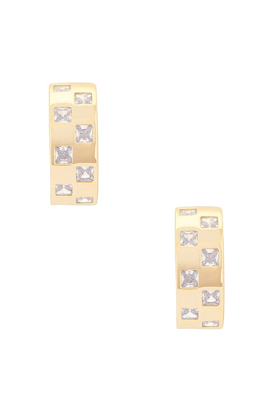 Megaā Checkered Wide Earring In 14k Yellow Gold Plated
