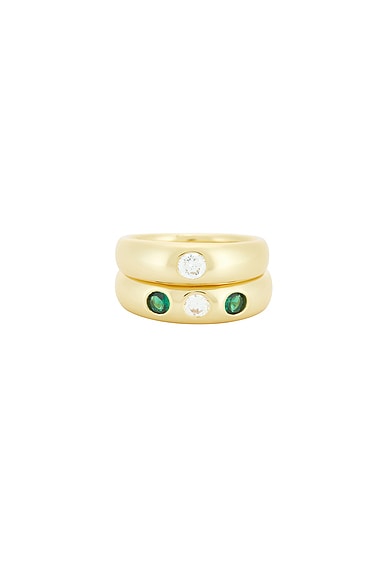 MEGA Emerald And Clear CZ Pinky Ring Set Of 2 in Sterling & 14k Gold Vermeil