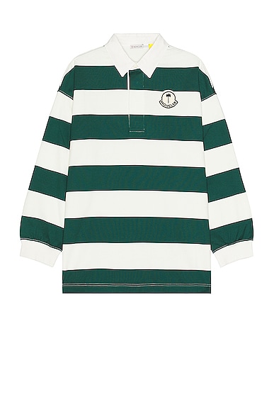 Shop Moncler Genius X Palm Angels Long Sleeve Polo In White & Green