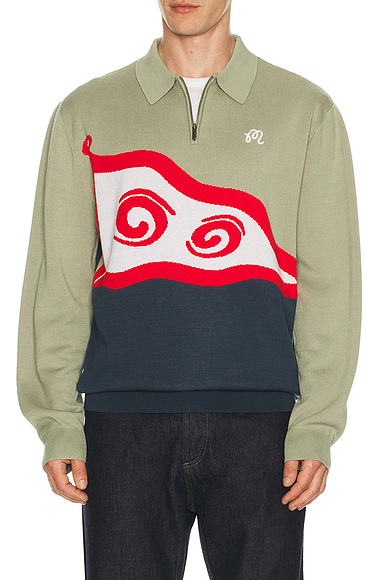 Malbon Golf Burgee Sweater in Seagrass & Navy