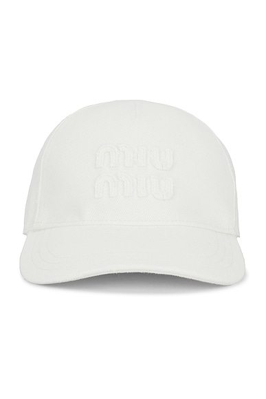 Miu Miu Denim Logo Baseball Hat in Bianco