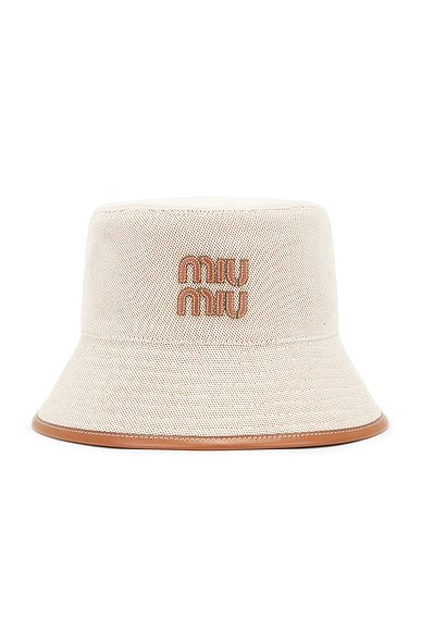 Miu Miu Logo Bucket Hat in Natural & Brandy