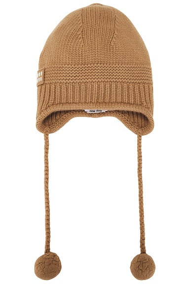 Miu Miu Pom Pom Beanie in Camel