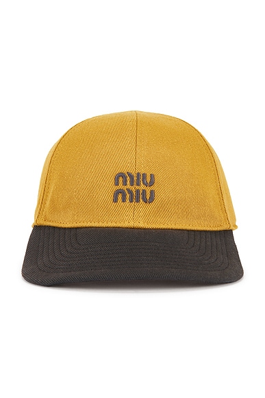 Miu Miu Drill Washed Bicolore Hat in Topazio & Anthracite