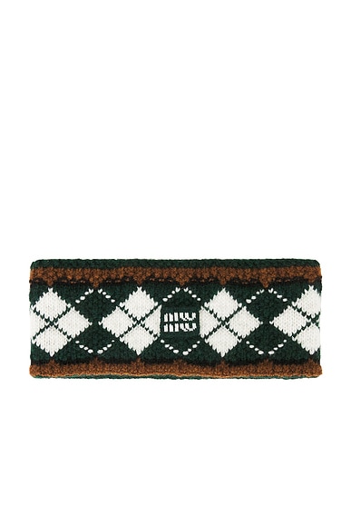 Miu Miu Jacquard Cashwool Headband in Cognac & Biliardo