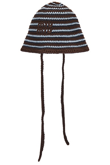 Miu Miu Cotone Crochet Riga Hat in Cacao & Celeste