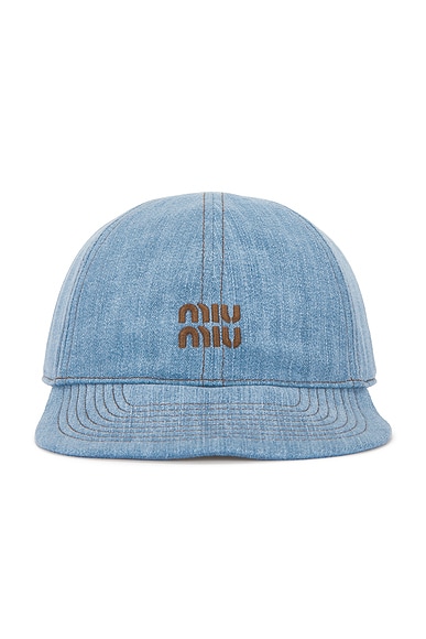 Miu Miu Denim Baseball Cap in Blu & Brandy