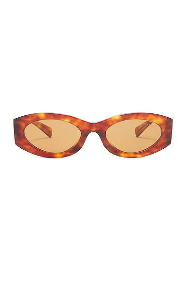 Miu Miu Logo Oval Sunglasses in Tan