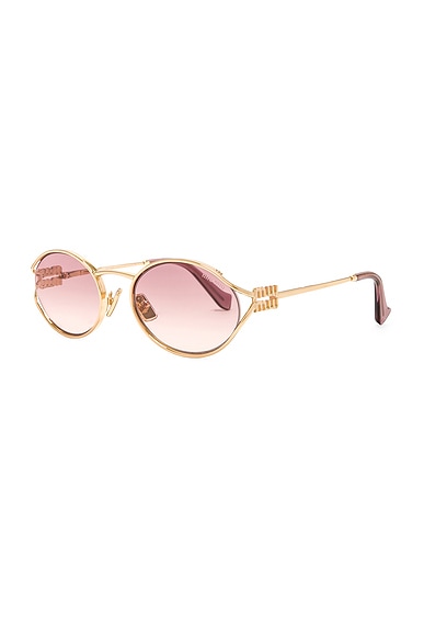 Miu Miu Womens Gold Mu 52ys Round-frame Tinted-lens Metal Sunglasses In Pink