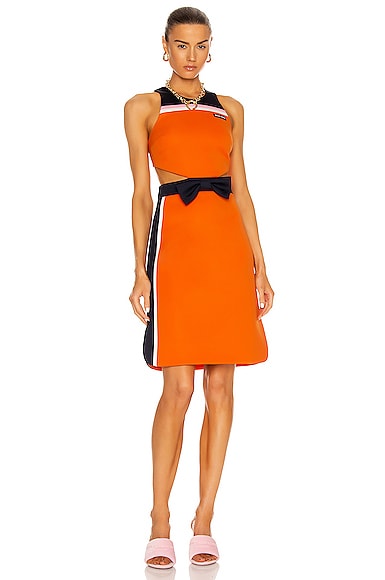 Miu Miu Intarsia Technical Jersey Dress in Arancio & Baltico