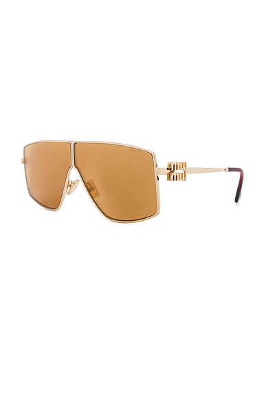 Shop Miu Miu Shield Sunglasses In Gold & Dark Yellow