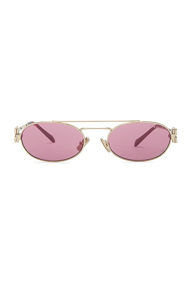 Miu Miu Round Sunglasses in Pale Gold & Dark Pink
