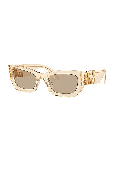 Shop Miu Miu Translucent Rectangle Sunglasses In Sand Transparent