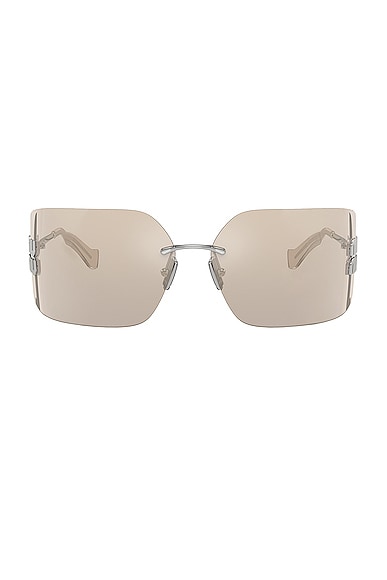 Miu Miu Rimless Rectangle Sunglasses in Silver
