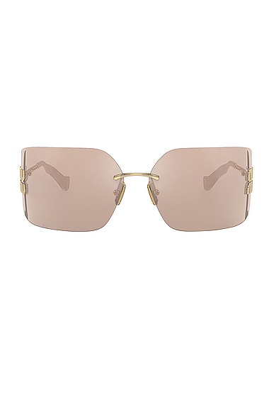 Miu Miu Rimless Rectangle Sunglasses in Pale Gold
