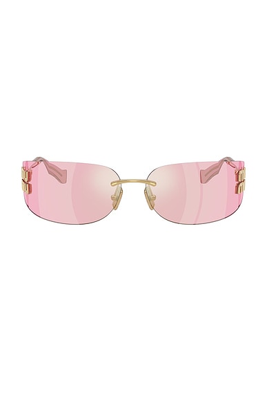 Miu Miu Rectangular Sunglasses in Pink & Gold